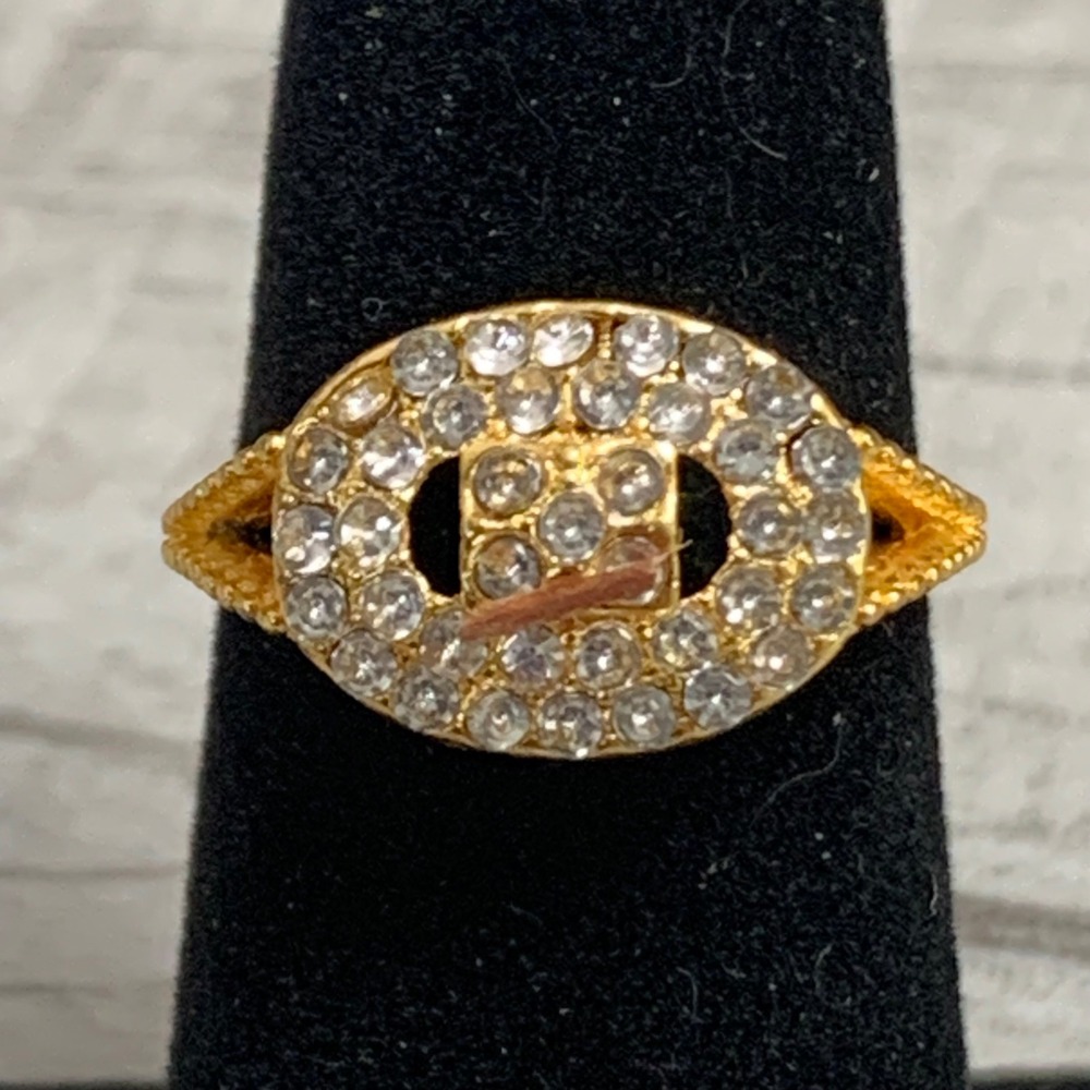 Gold Tone Oval Rhinestone Pave Statement Ring Size 7.25